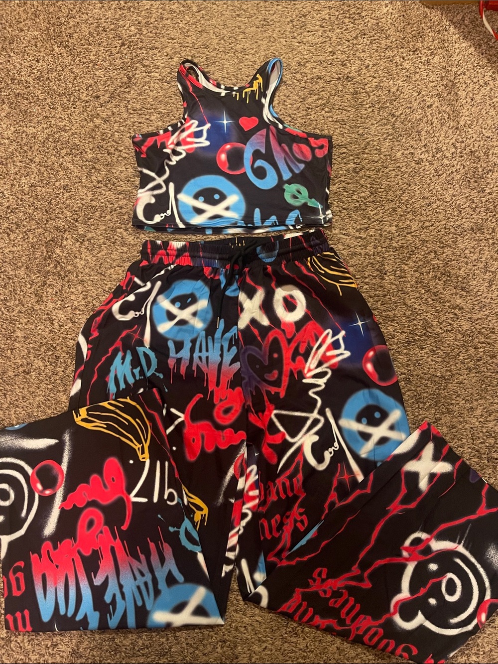SHEIN Black Multicolor Graffiti Wide-Leg Pants - Picture 4 of 4